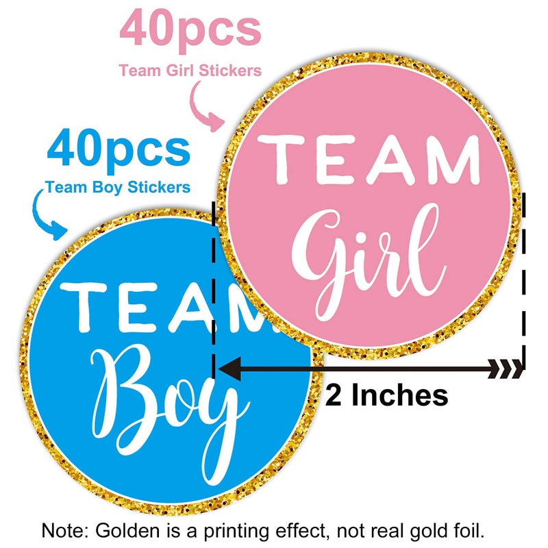 Mr.Mug Gold Gender Reveal Stickers- 80 Pack Team boy and Team Girl Baby Shower Sticker Labels, Perfect Gender Reveal Party Supplies, 2 Inch. - Image 3